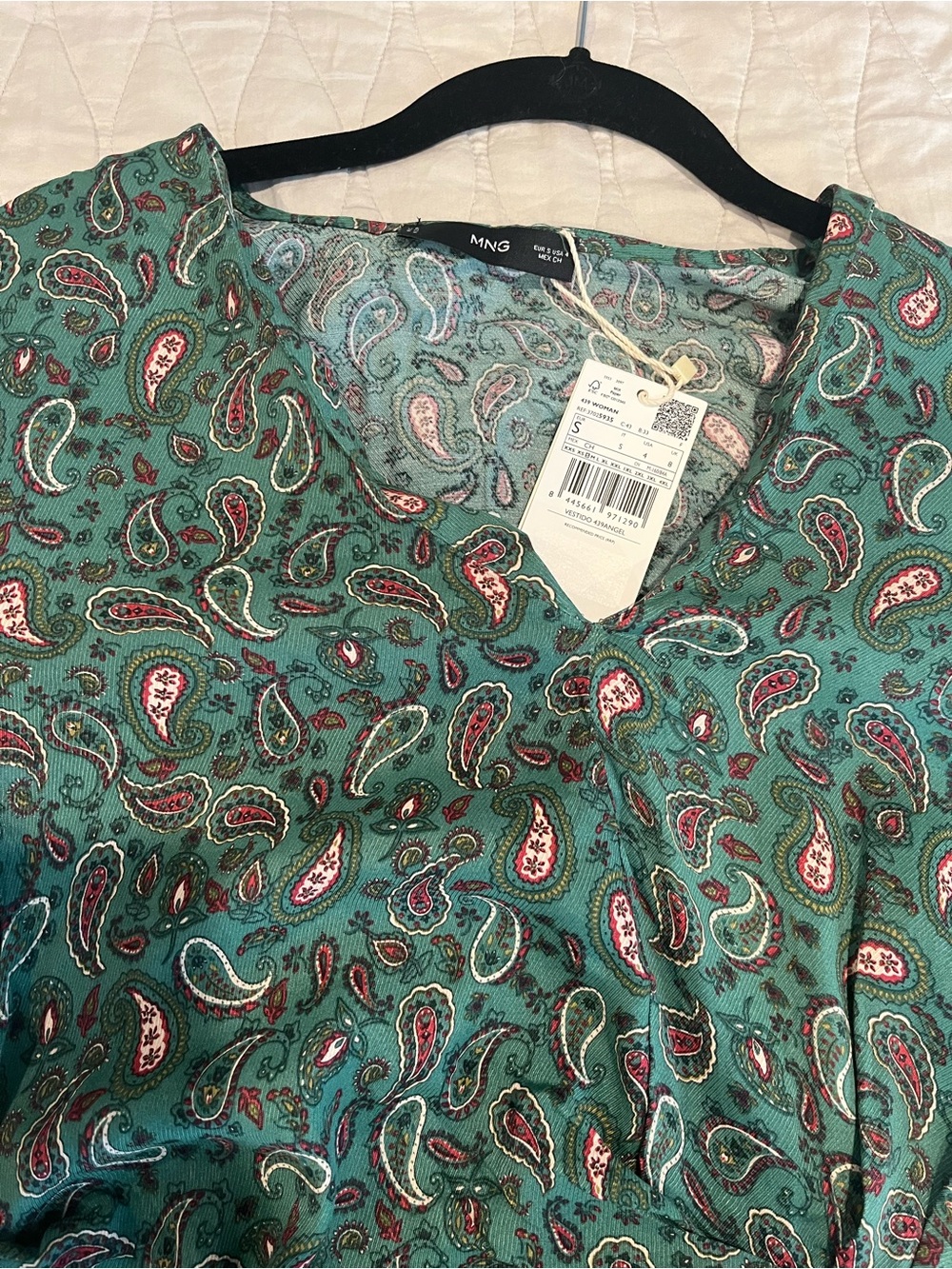 NEW Mango Green Paisley V-Neck Long Sleeve Wrap Dress - Small - Picture 4 of 9